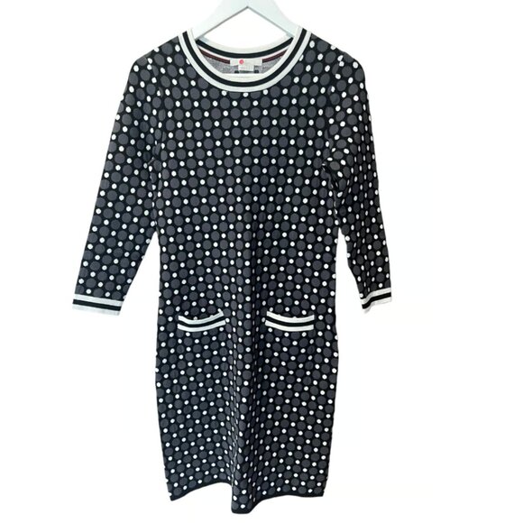 Boden NEW Dotty Gray White Polka Dot Sweater Knit Dress Women's US size 4 - Picture 1 of 8